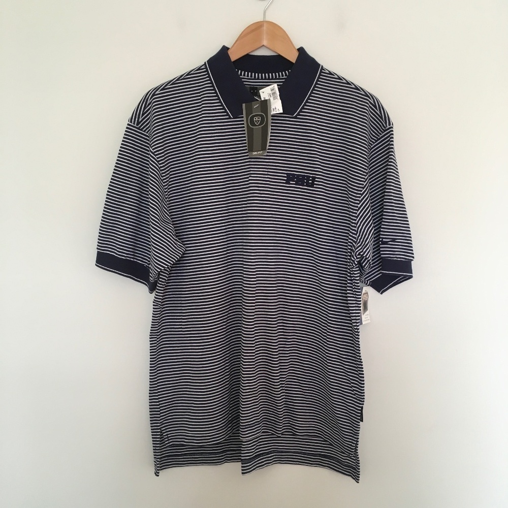 VTG Nike Golf Feed Stripe Pique Polo Mens M Navy Penn State PSU Nittany Lions